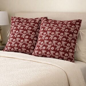 IKEA QUILTED EURO SHAM XL PILLOW COVERS 24½ X 24½ BURGUNDY FLORAL FLORAL SET 2